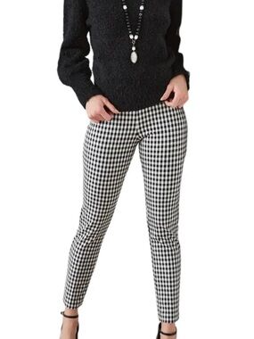 Karen Kane Piper Check Pants Women’s M Black White Gingham Slim Ankle